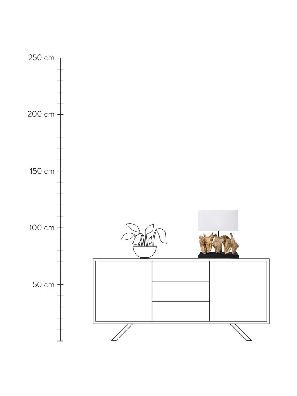 Design Tischlampe Nature aus Treibholz, Lampenschirm: Baumwolle, Lampenfuß: Treibholz, Sockel: Spanplatte, gebeizt und l, Weiß, Braun, Schwarz, B 35 x H 43 cm