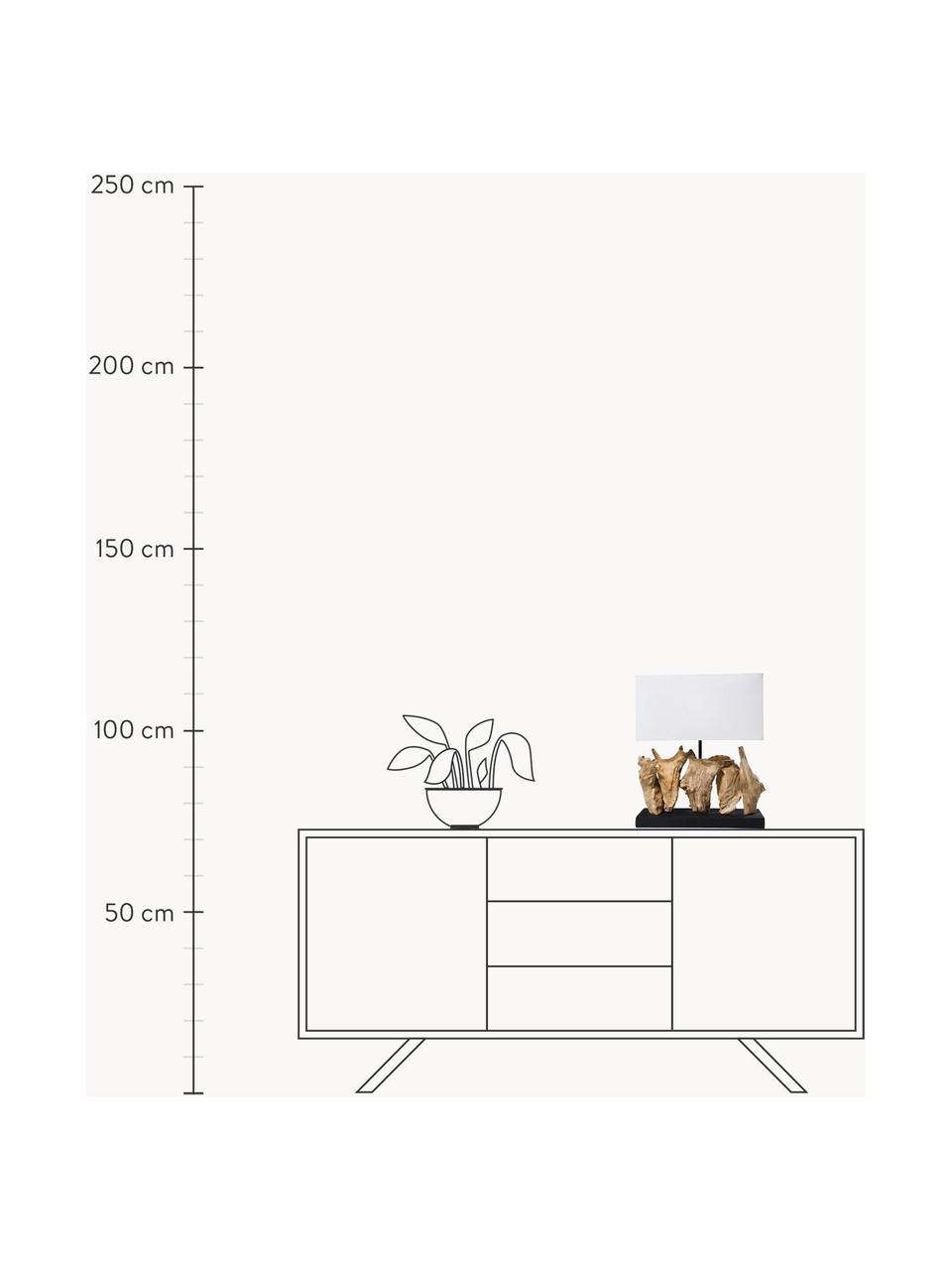 Design tafellamp Nature van drijfhout, Lampenkap: katoen, Lampvoet: drijfhout, Voetstuk: spaanplaat, gebeitst en g, Wit, zwart, drijfhout, B 35 x H 43 cm