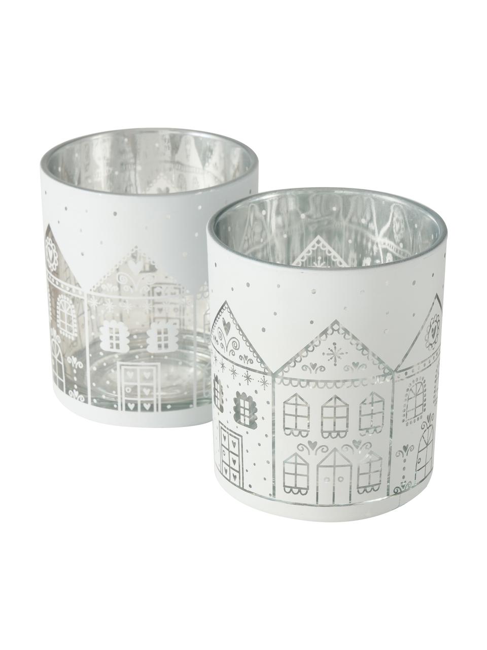 Teelichthalter-Set Villana, 4er-Set, Glas, Weiß, Transparent, Set mit verschiedenen Größen