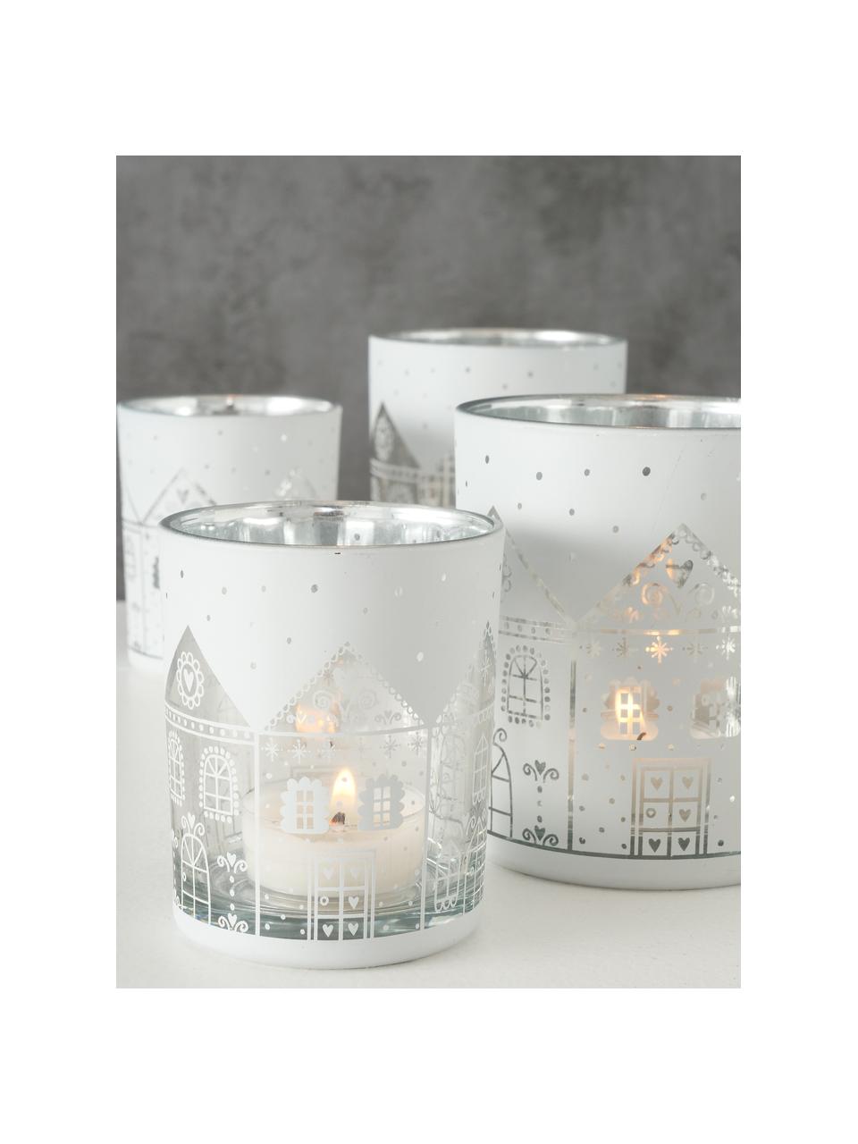 Teelichthalter-Set Villana, 4-tlg., Glas, Weiß, Transparent, Set mit verschiedenen Größen
