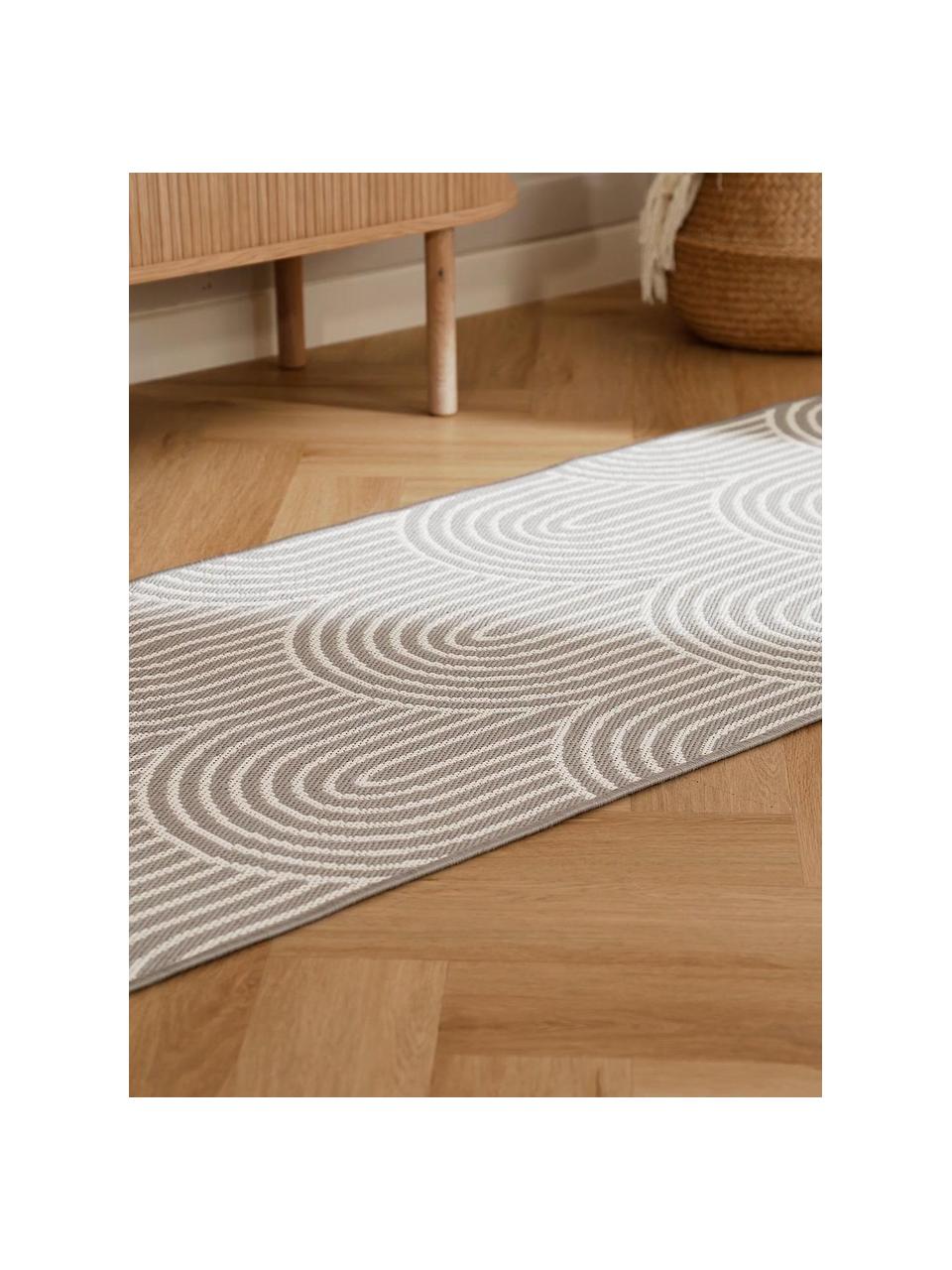 Tapis d'extérieur Arches, 86 % polypropylène, 14 % polyester, Gris, blanc crème, larg. 80 x long. 250 cm