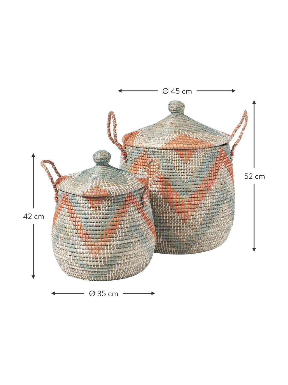 Set 2 cesti con coperchio Mija, Alghe, Beige, bianco, arancione, turchese, Ø 45 x Alt. 52 cm