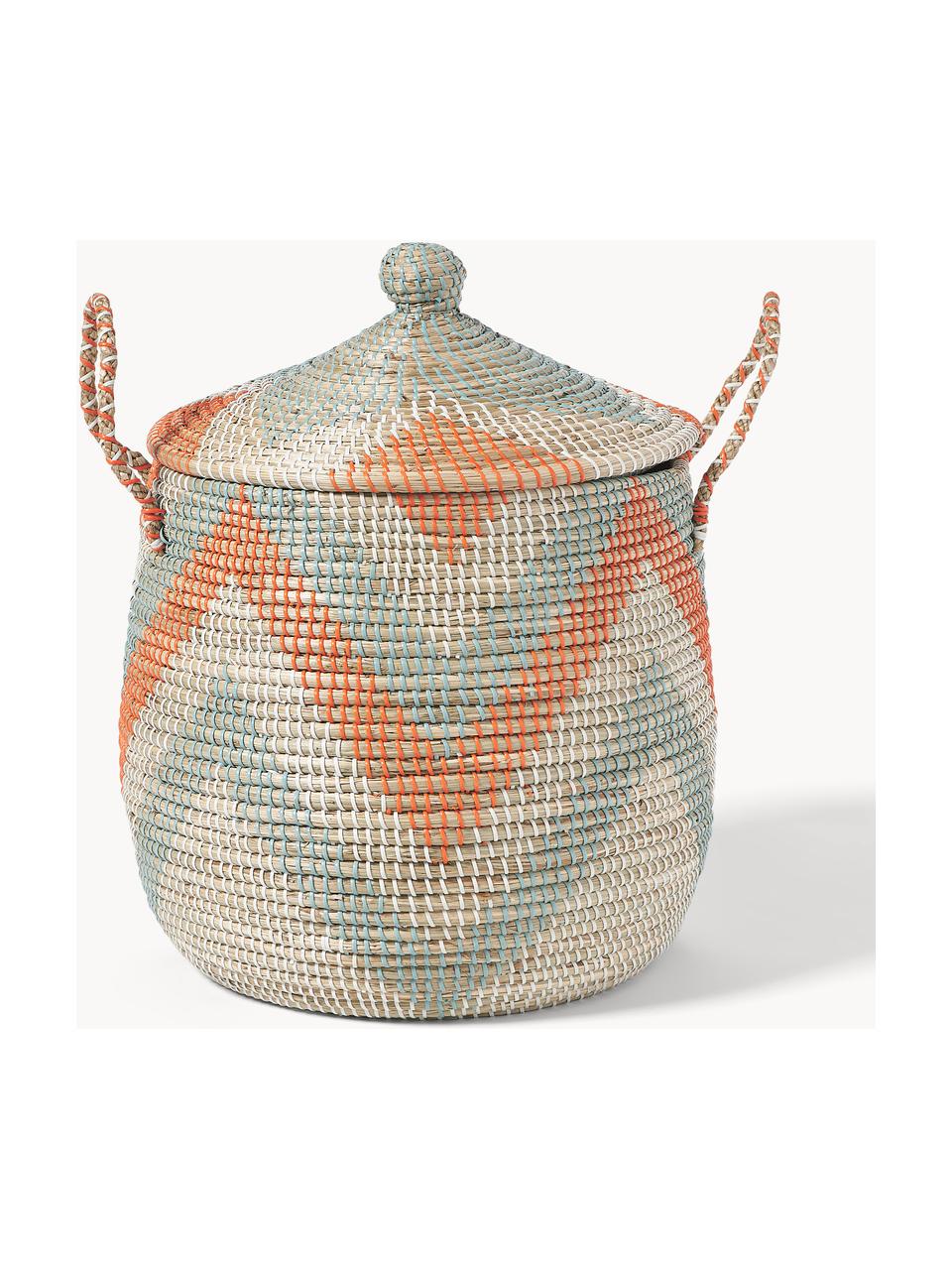 Opbergmanden Mija met deksel, set van 2, Zeegras, Oranje, saliegroen, beige, Ø 45 x H 52 cm