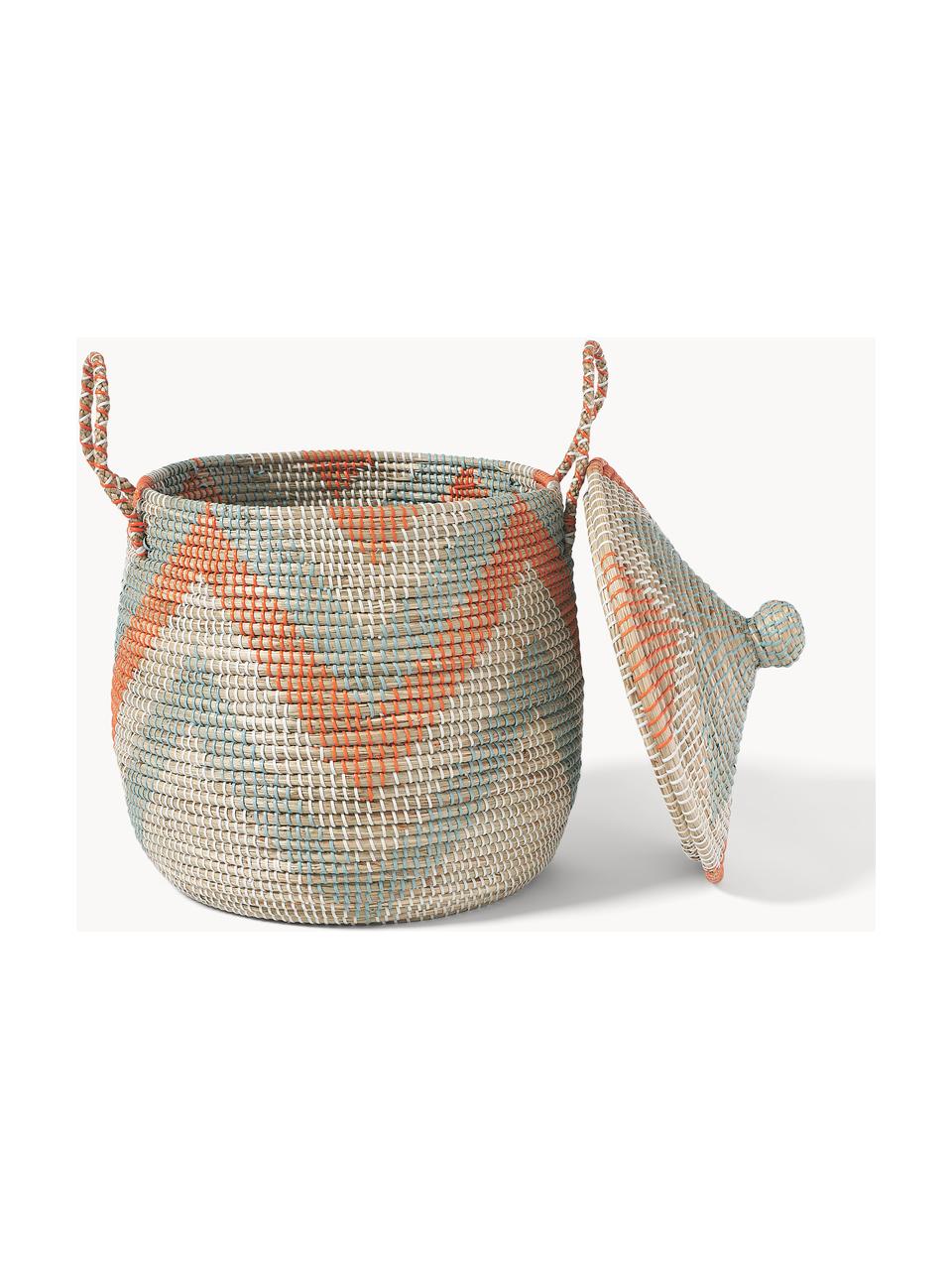 Opbergmanden Mija met deksel, set van 2, Zeegras, Oranje, saliegroen, beige, Ø 45 x H 52 cm