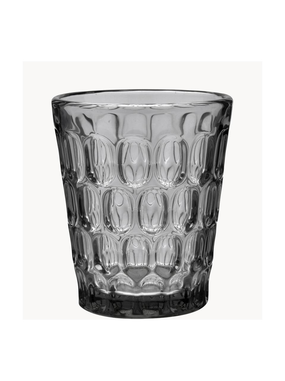 Vasos resistentes con relieve Optic, 6 uds., Vidrio, Gris transparente, Ø 9 x Al 11 cm, 250 ml