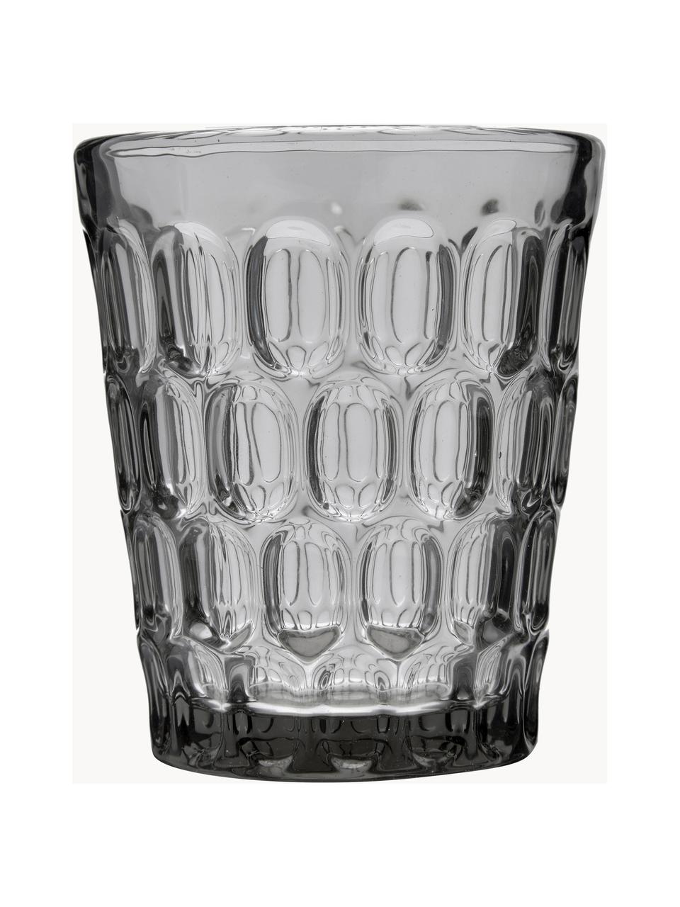 Vasos resistentes con relieve Optic, 6 uds., Vidrio, Gris transparente, Ø 9 x Al 11 cm, 250 ml