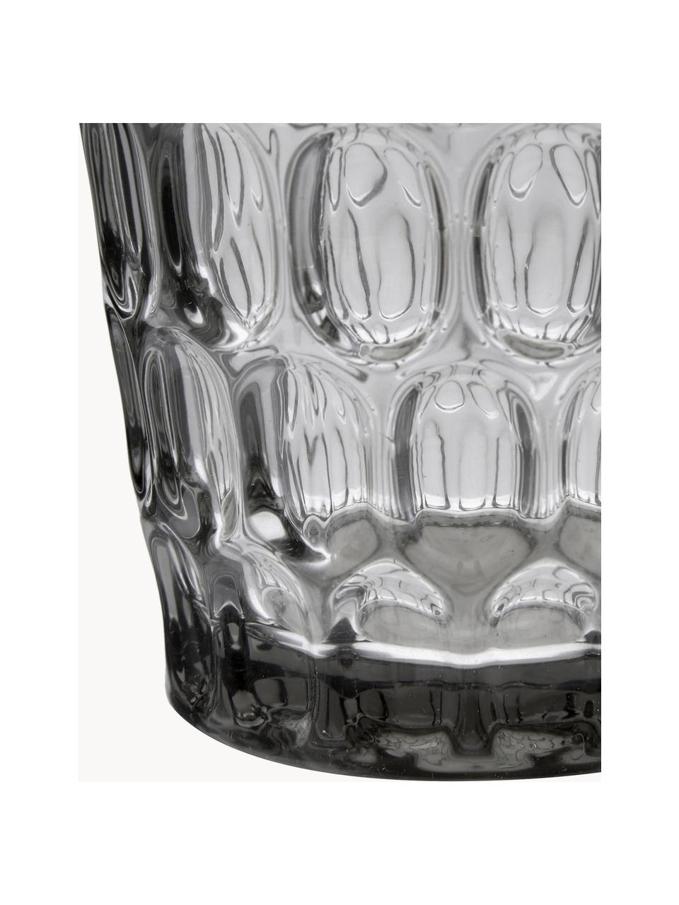 Vasos resistentes con relieve Optic, 6 uds., Vidrio, Gris transparente, Ø 9 x Al 11 cm, 250 ml