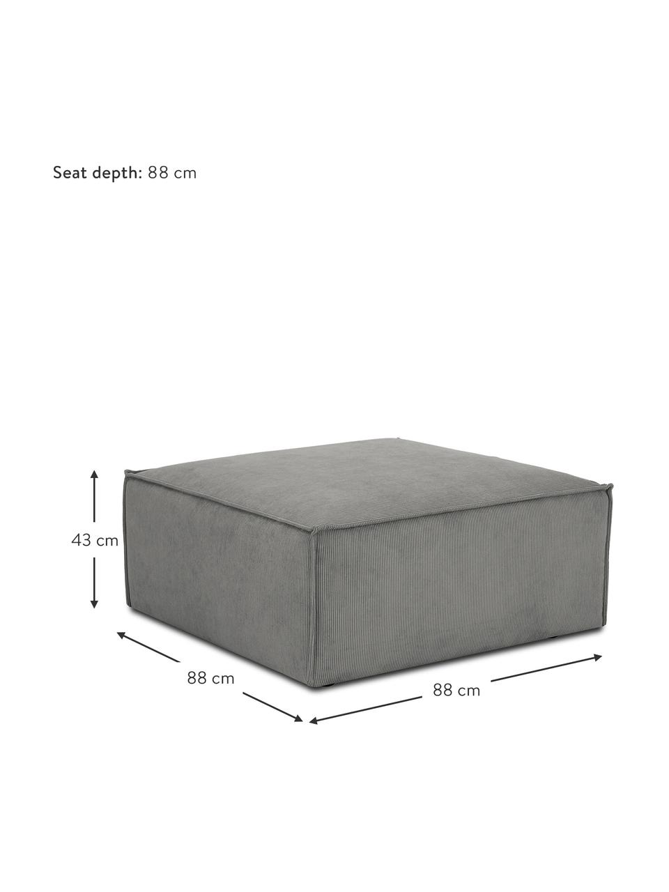 Sofa-Hocker Lennon in Grau aus Cord, Bezug: Cord (92% Polyester, 8% P, Gestell: Massives Kiefernholz, FSC, Füße: Kunststoff Die Füße befin, Cord Grau, B 88 x H 43 cm