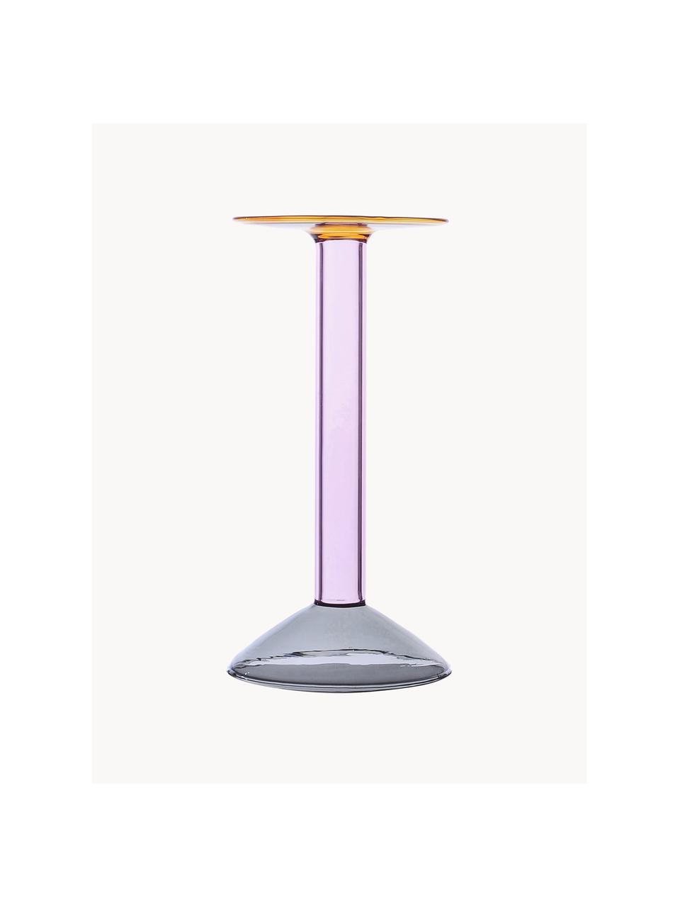 Handgemaakte kandelaar Rainbow, H 24 cm, Borosilicaatglas, Lavendel, lichtgrijs, oranje, Ø 12 x H 24 cm