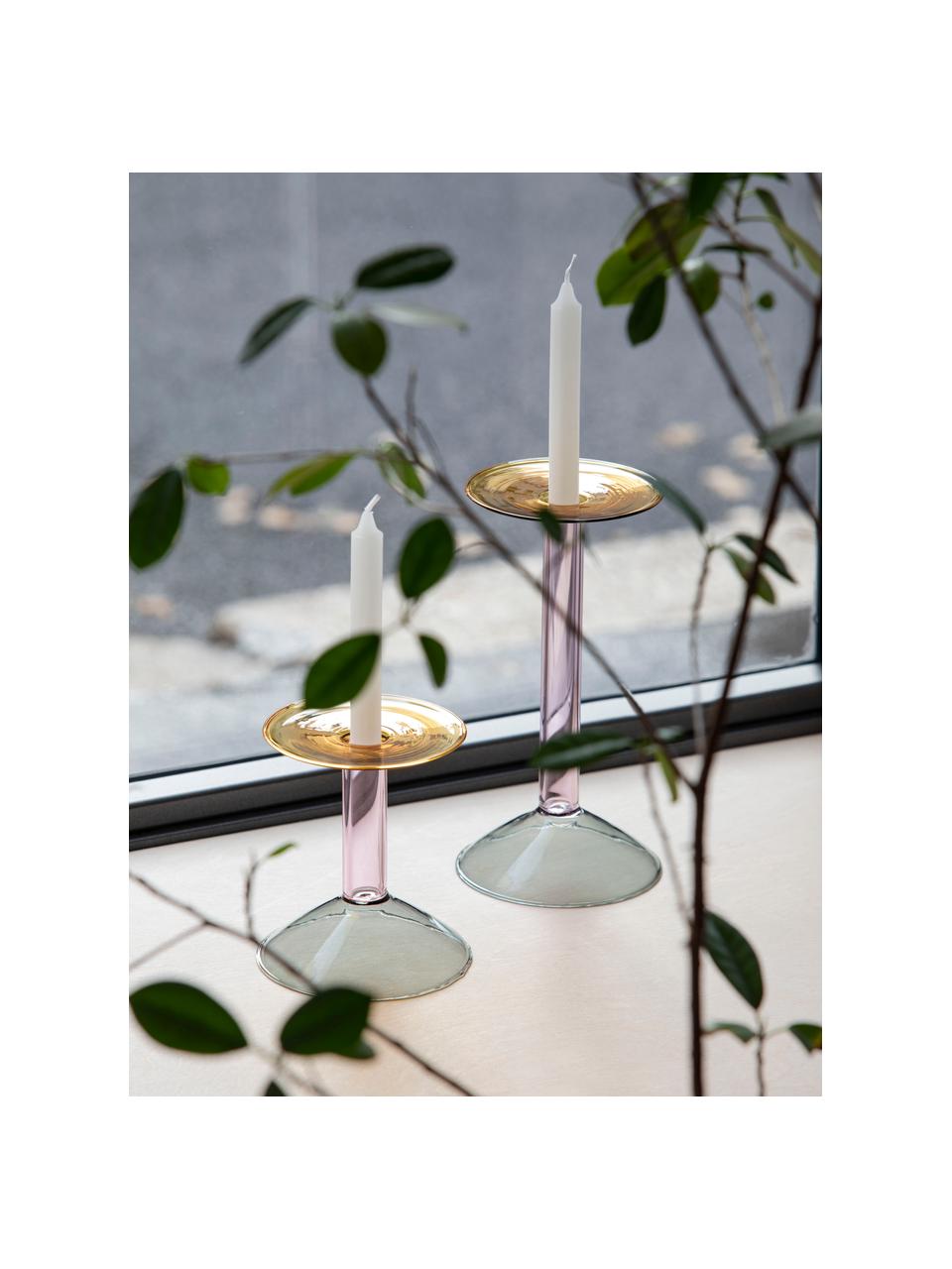 Candelabro fatto a mano Rainbow, alt. 24 cm, Vetro borosilicato, Lavanda, grigio chiaro, arancione, Ø 12 x Alt. 24 cm