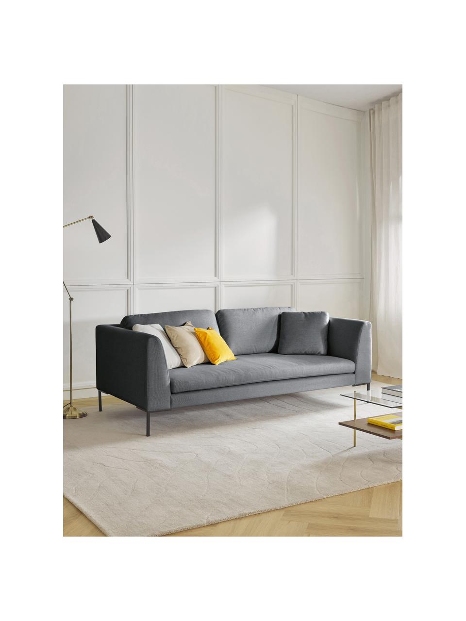 Sofa Emma (3-Sitzer) mit Metall-Füßen, Bezug: Polyester 100.000 Scheuer, Gestell: Massives Kiefernholz, Bir, Füße: Metall, pulverbeschichtet, Webstoff Dunkelgrau, B 227 x T 100 cm