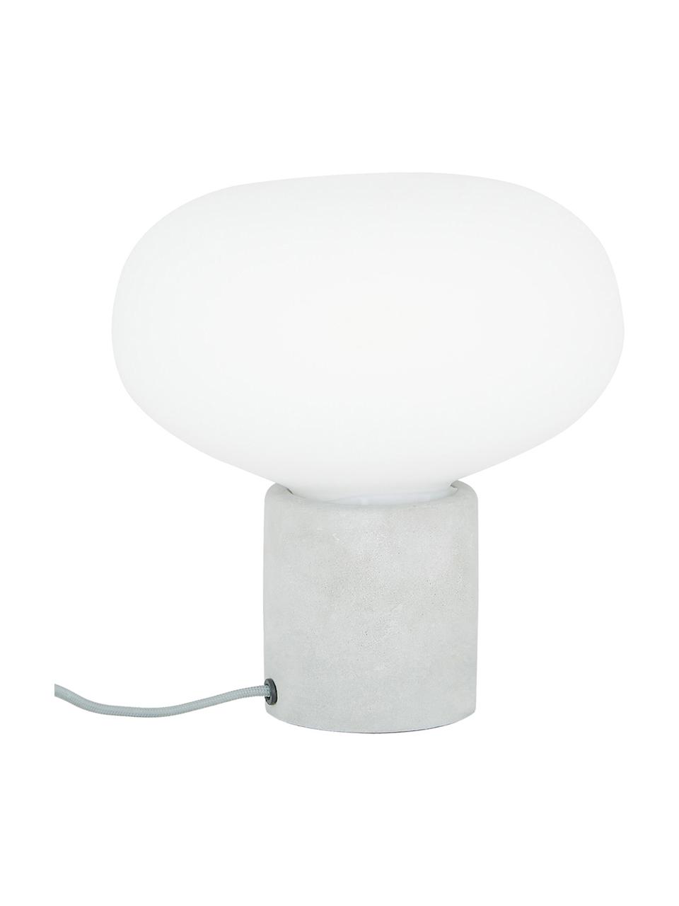 Lámpara de mesa pequeña de hormigón Alma, Pantalla: vidrio, Cable: cubierto en tela, Blanco, gris, Ø 23 x Al 24 cm