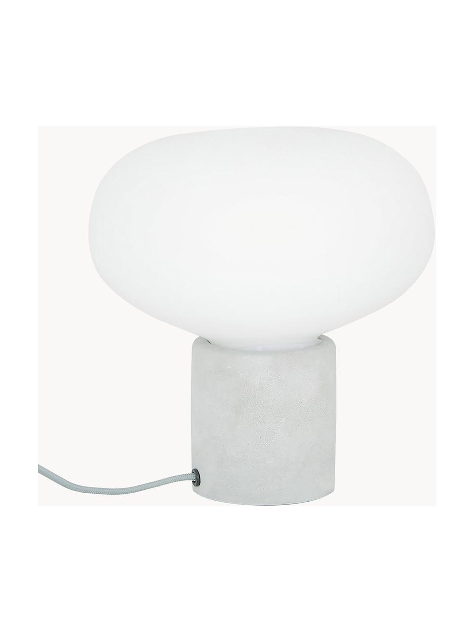 Lampada da tavolo piccola con base in cemento Alma, Base della lampada: cemento, Paralume: vetro, Bianco, grigio chiaro, Ø 23 x Alt. 24 cm