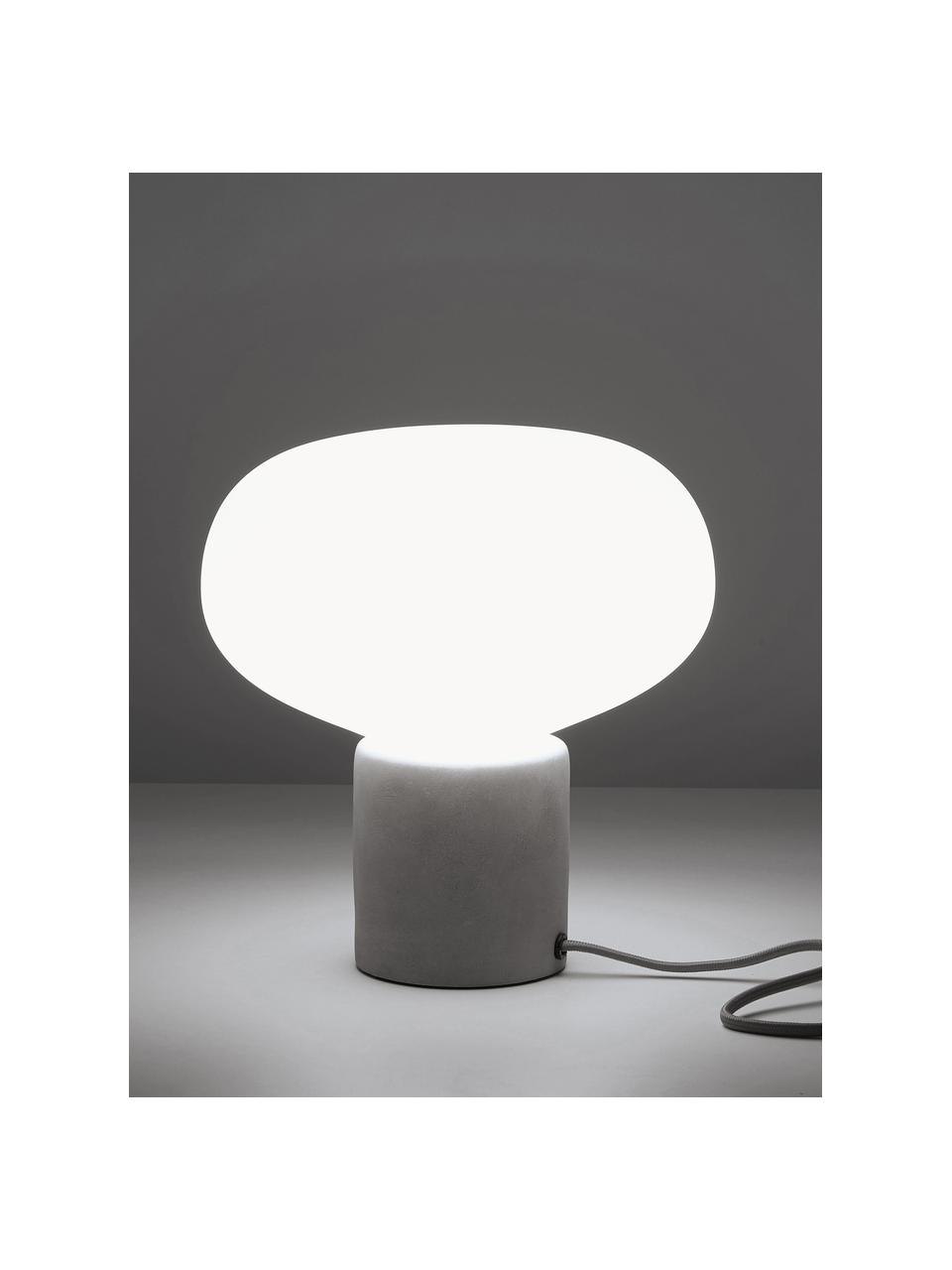 Lámpara de mesa pequeña de hormigón Alma, Pantalla: vidrio, Cable: cubierto en tela, Blanco, gris claro, Ø 23 x Al 24 cm