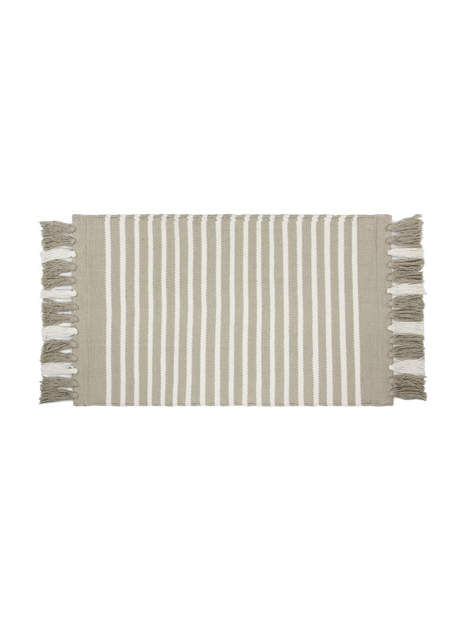 Gestreepte badmat Stripes & Structure met franjes, 100% katoen, Beige, gebroken wit, B 60 x L 100 cm