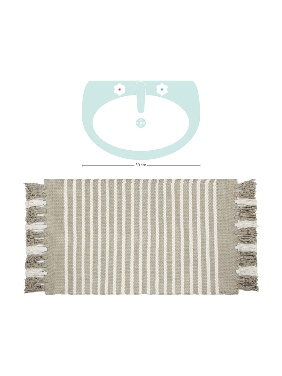 Gestreifter Badvorleger Stripes & Structure mit Fransenabschluss, 100% Baumwolle, Beige, gebrochenes Weiß, B 60 x L 100 cm