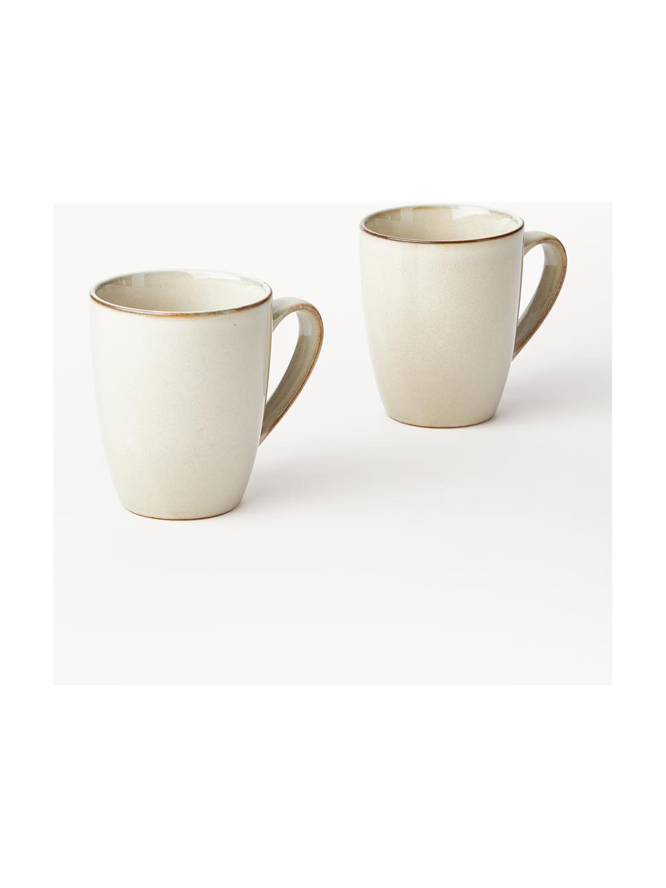 Tazas artesanales Thalia, 2 uds., Gres, Crema con borde oscuro, Ø 9 x Al 11 cm