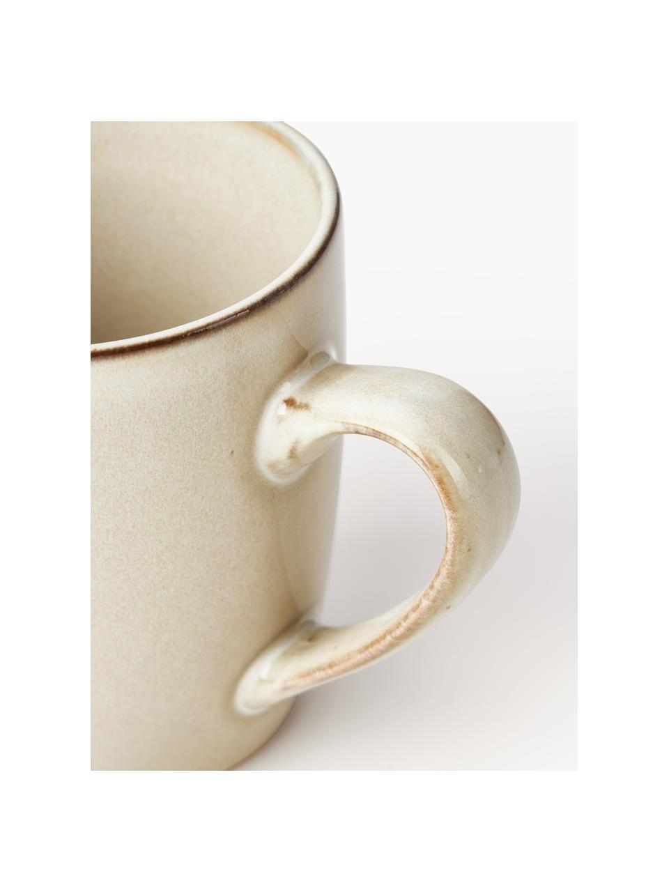 Tasses artisanales en grès Thalia, 2 élém., Grès cérame, Blanc cassé avec bordure foncée, Ø 9 x haut. 11 cm, 300 ml