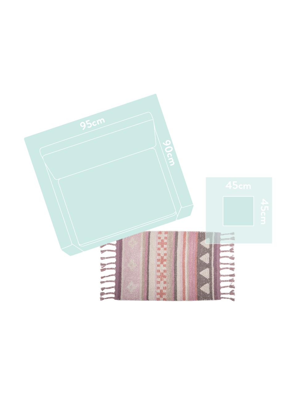 Tappeto in cotone con nappe Nagou, Cotone, Tonalità rosa, bianco, beige, Larg. 60 x Lung. 90 cm