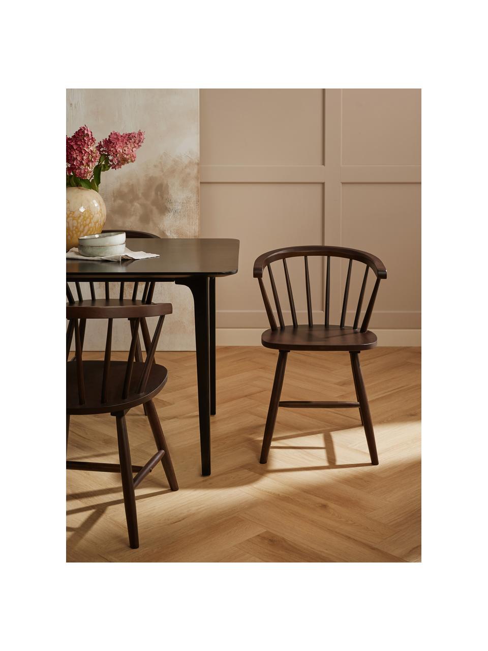 Krzesło z drewna w stylu windsor Megan, 2 szt., Drewno kauczukowe lakierowane, Drewno kauczukowe, brązowy lakierowany, S 53 x G 52 cm