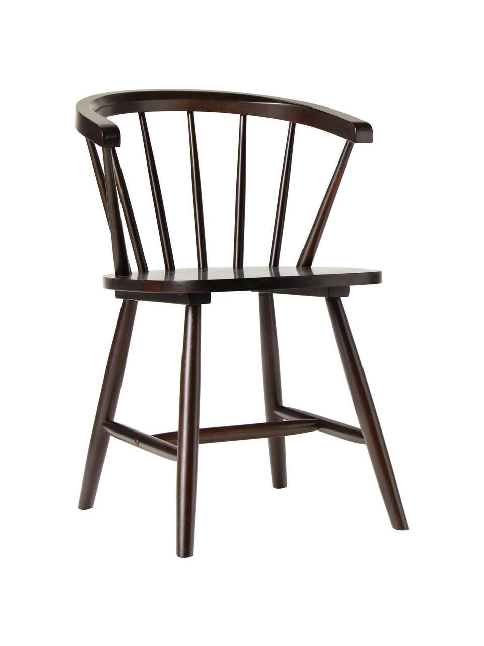 Drevená stolička vo windsor štýle Megan, 2 ks, Kaučukovníkové drevo, Tmavé drevo, Š 53 x H 52 cm