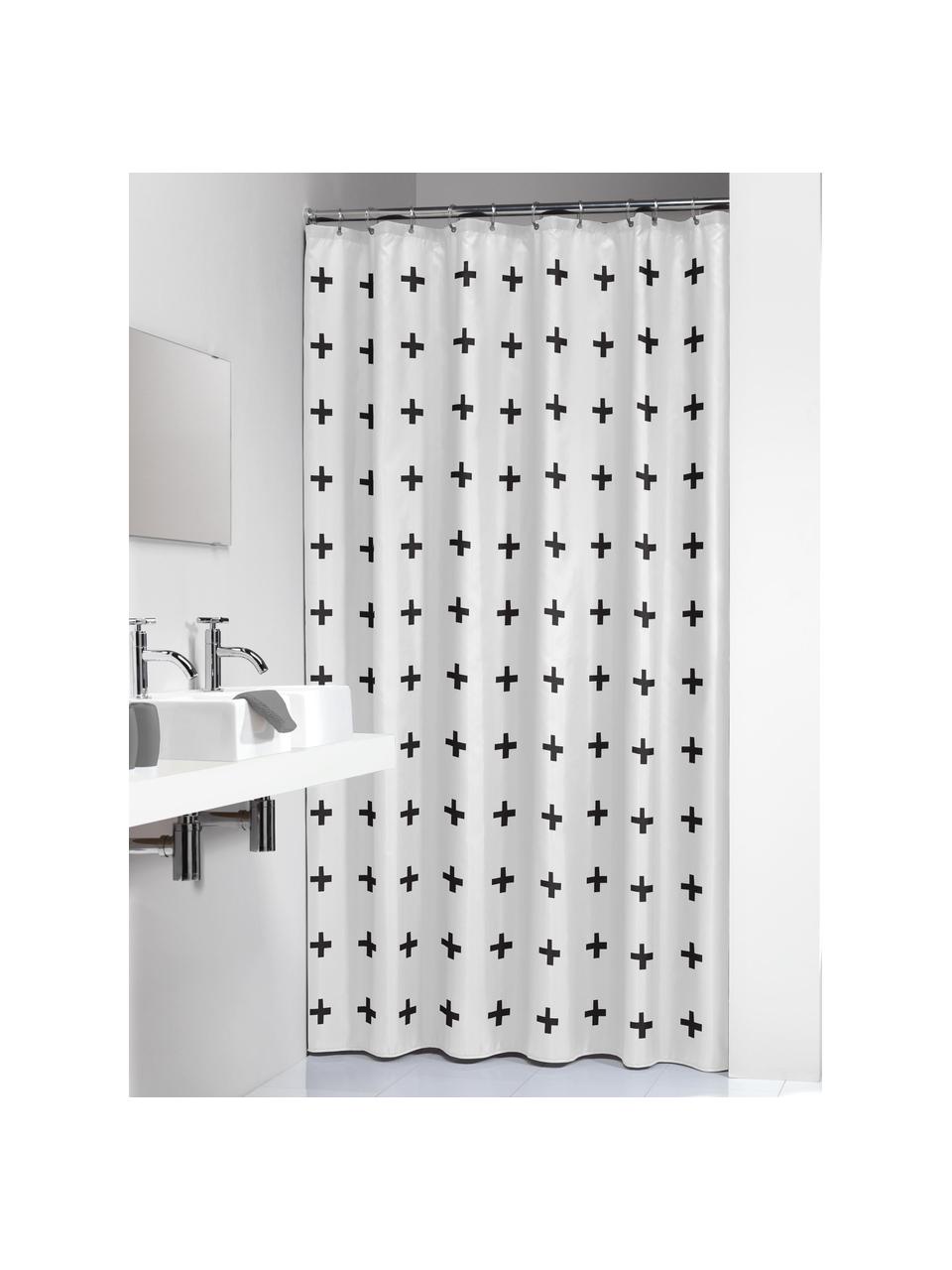 Cortina de baño Kenzie, Ojales: metal, Blanco, negro, An 180 x L 200 cm