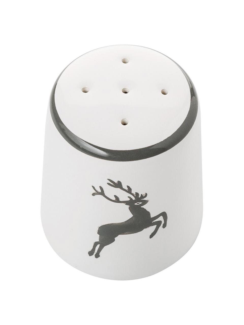 Handgemaakte zoutstrooier Classic Grey Deer, Keramiek, Grijs, wit, H 4 cm