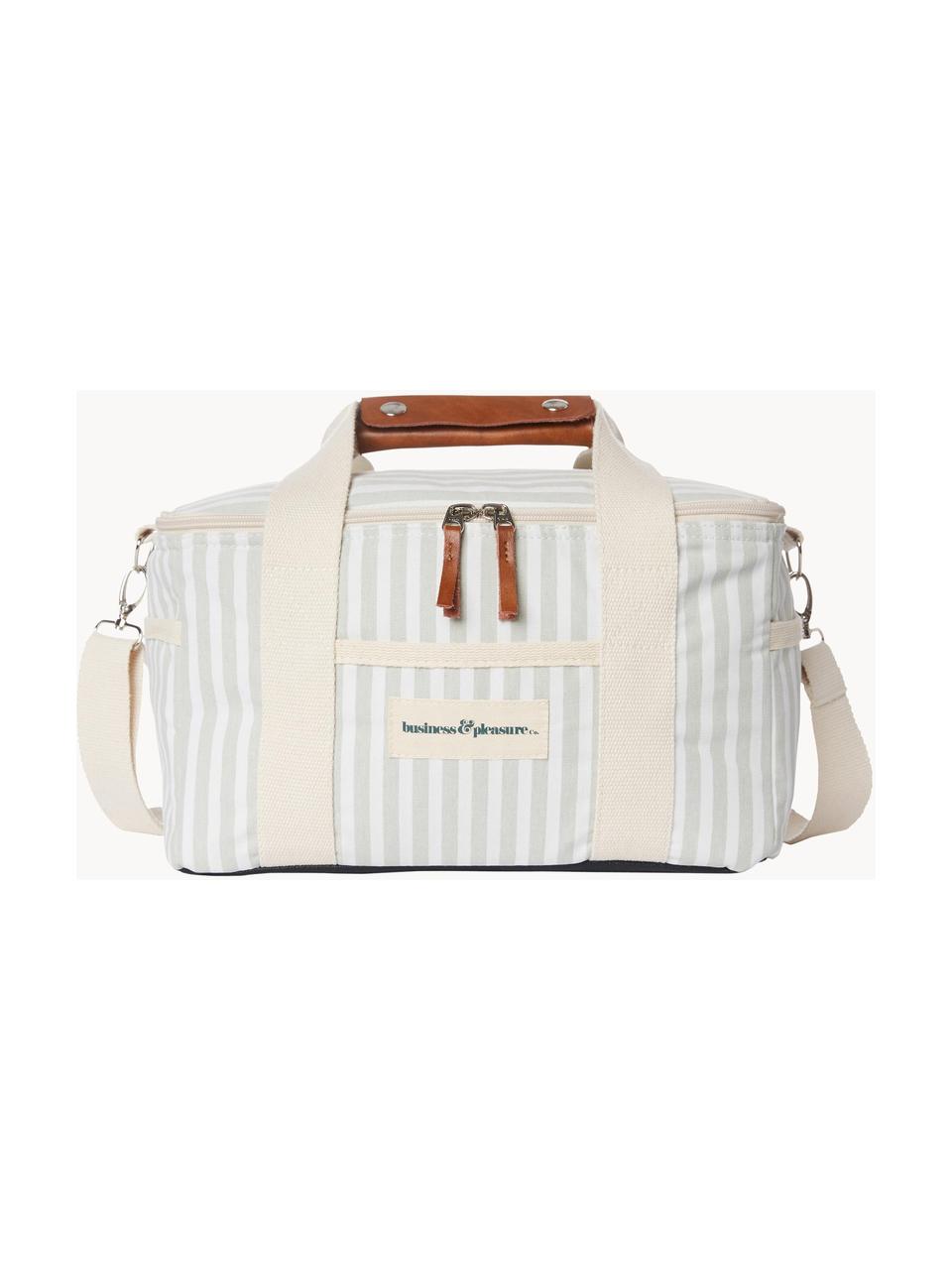 Borsa termica Retro, 40% cotone, 40% poliestere, 15% PVC riciclato, 5% pelle, Bianco crema, verde menta, Larg. 32 x Alt. 20 cm