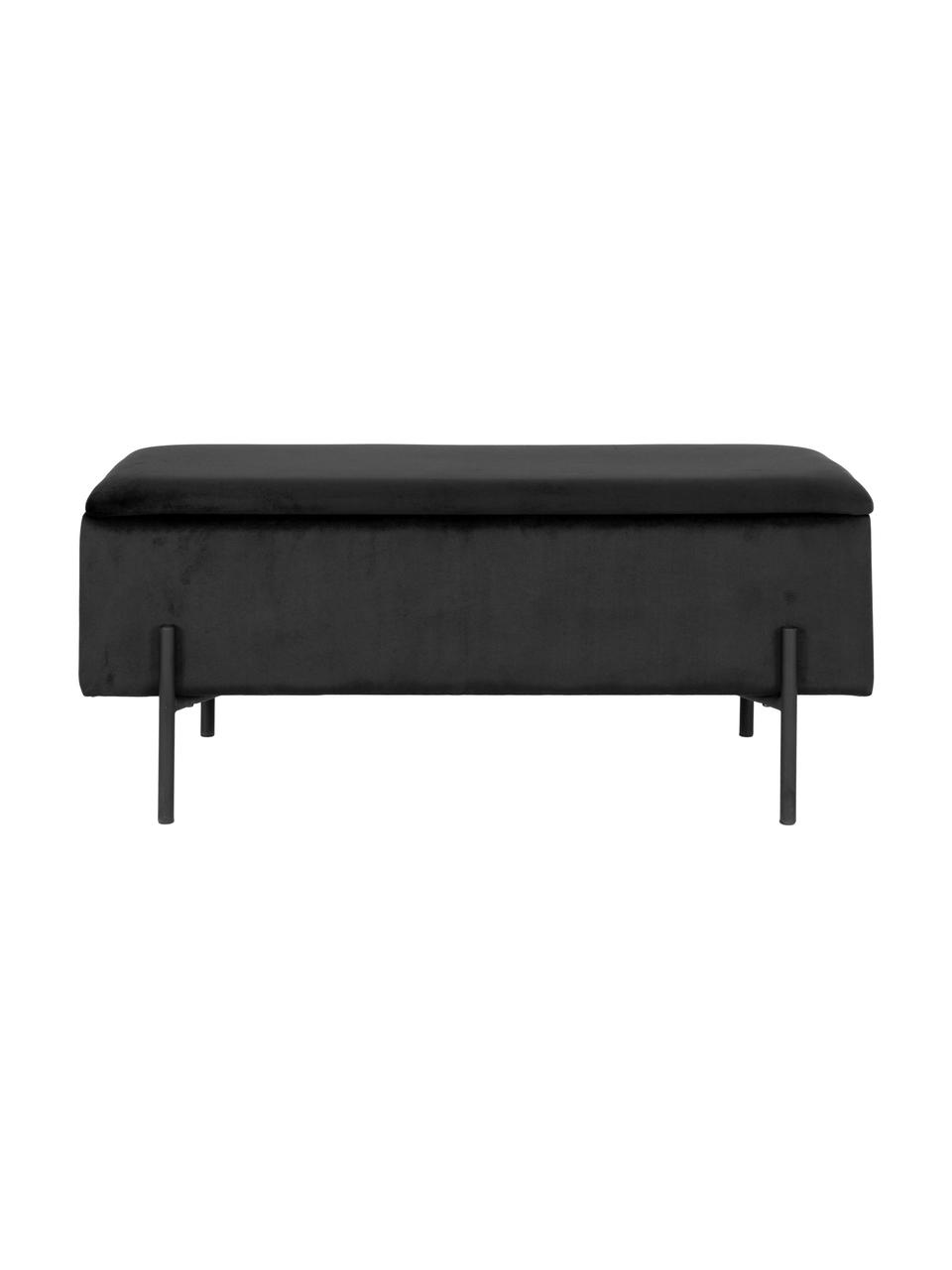 Sametová čalouněná lavice s úložným prostorem Woldorf, Černá, Š 95 cm, V 46 cm