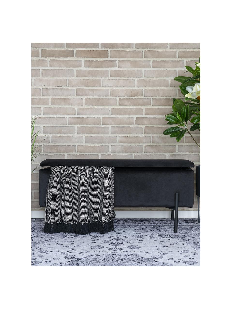 Ławka tapicerowana z aksamitu z miejscem do przechowywania Woldorf, Tapicerka: aksamit (poliester), Korpus: sklejka, Nogi: metal powlekany, Czarny aksamit, S 95 x W 46 cm