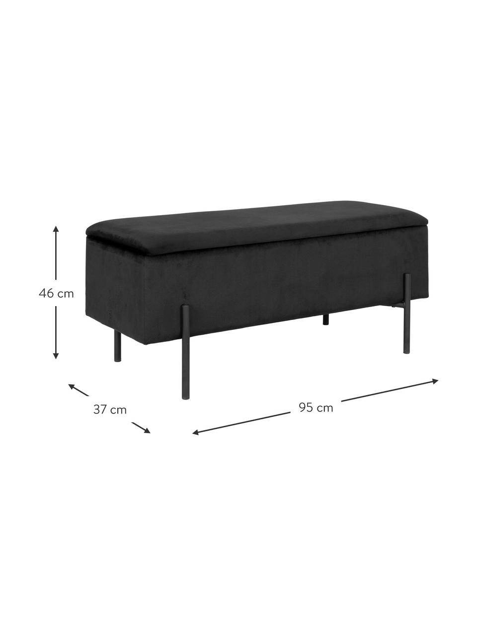 Samt-Polsterbank Woldorf mit Stauraum, Bezug: Samt (Polyester), Korpus: Sperrholz, Beine: Metall, beschichtet, Samt Schwarz, B 95 x H 46 cm