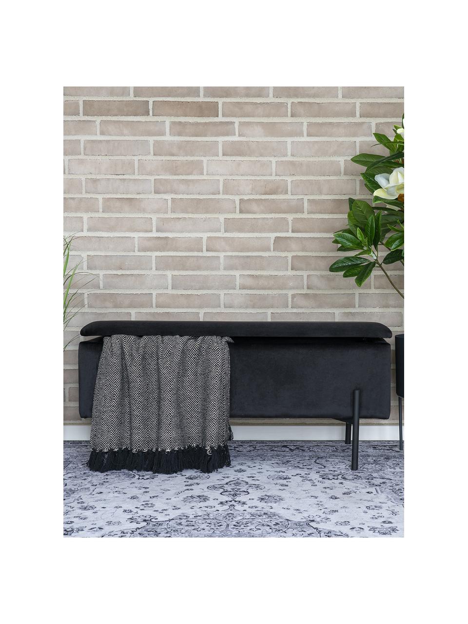 Banc rembourré velours avec rangement Woldorf, Velours noir, larg. 95 x haut. 46 cm