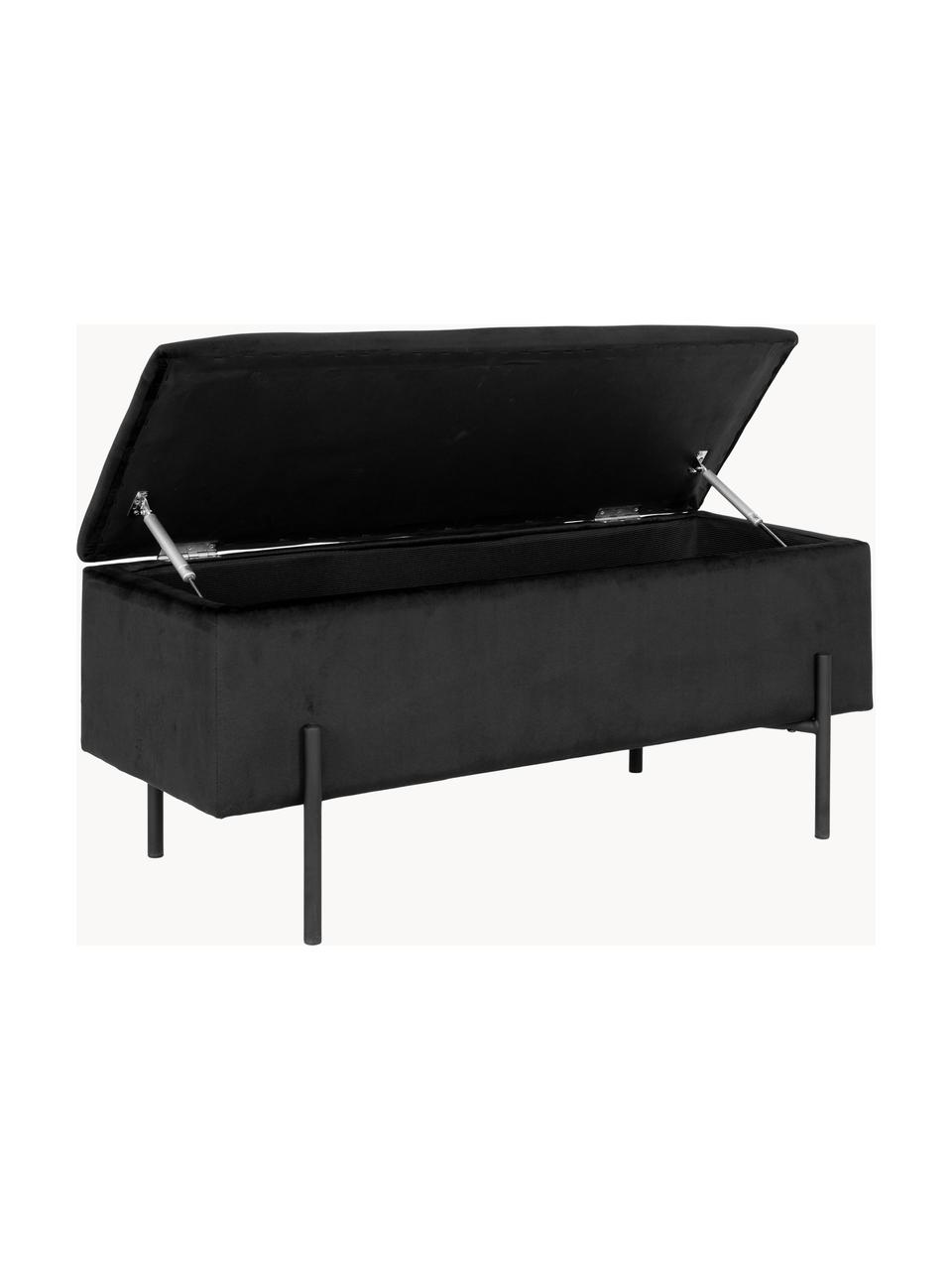 Banc rembourré velours avec rangement Woldorf, Velours noir, larg. 95 x haut. 46 cm