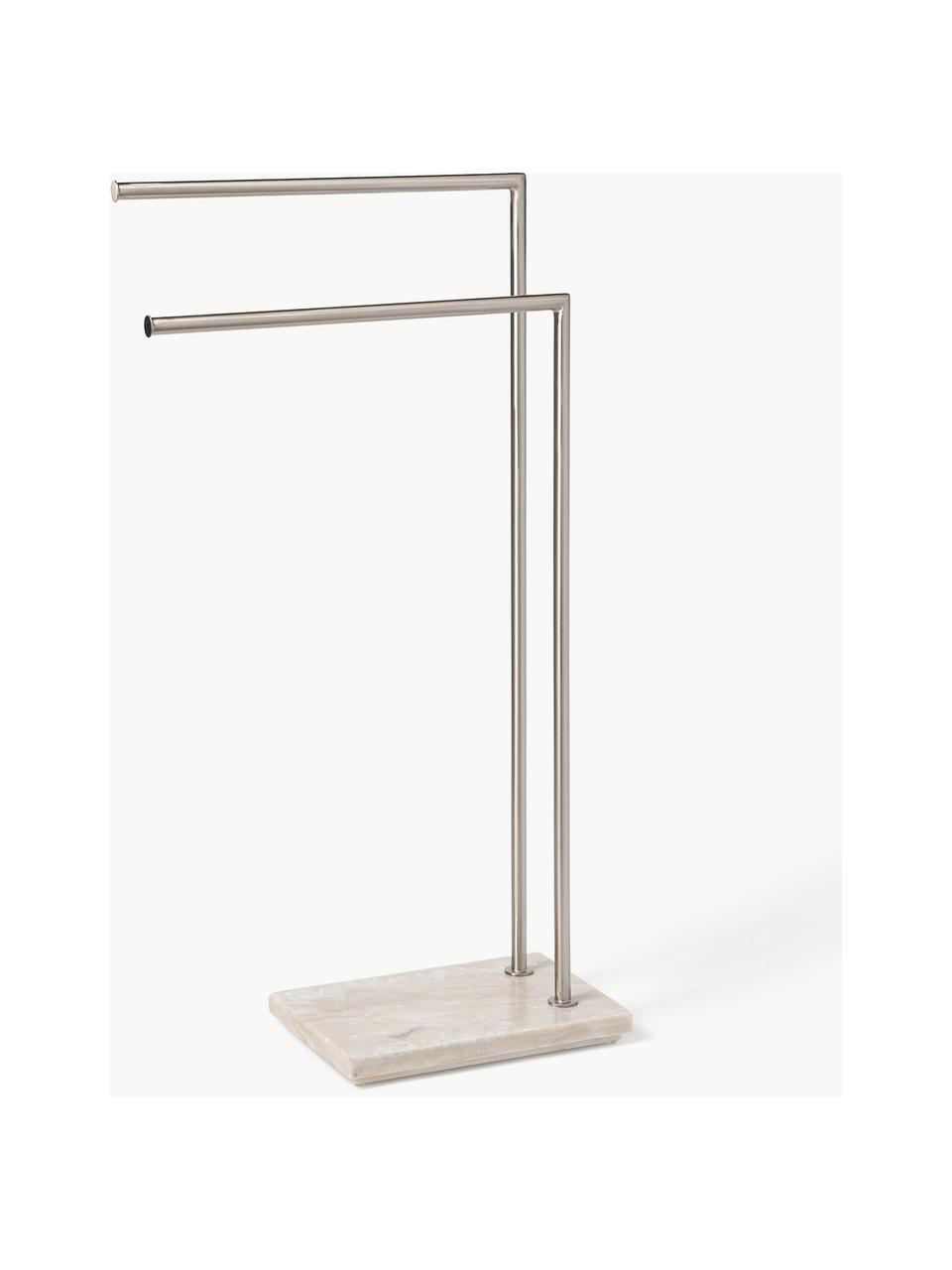 Porta asciugamani con base in marmo Simba, Asta: metallo rivestito, Beige, marmorizzato, argentato, Larg. 46 x Alt. 84 cm