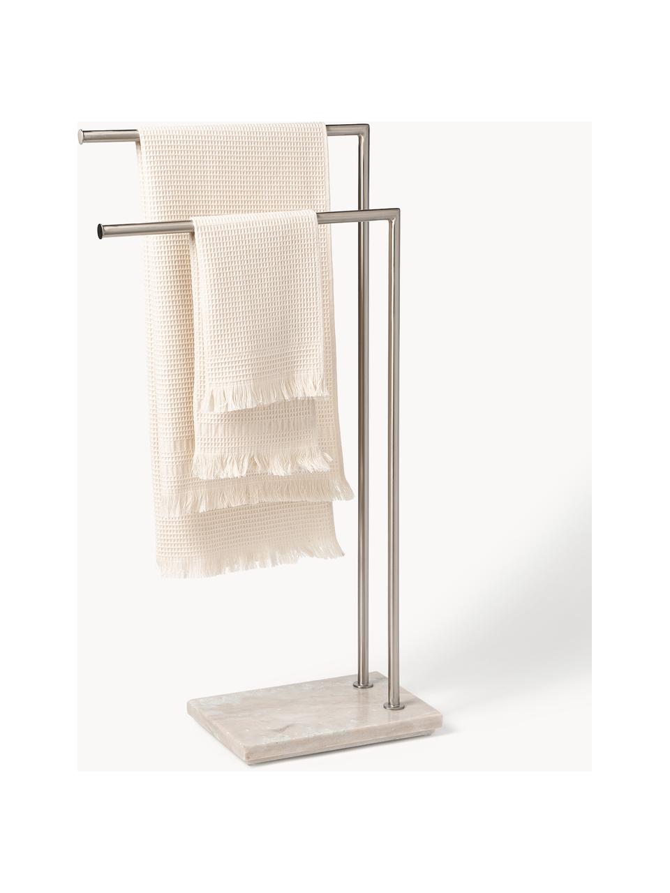 Porte-serviettes avec socle en marbre Simba, Beige, marbré, argenté, larg. 46 x haut. 84 cm