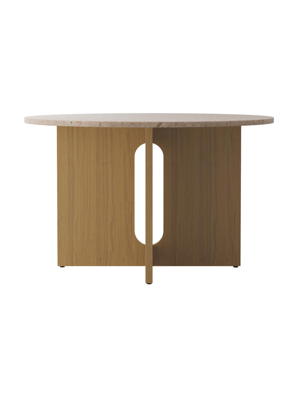 Mesa de comedor Androgyne, tablero de piedra arenisca, Ø 120 cm, Tablero: arenisca, Estructura: tablero de fibras de dens, Madera clara, arena, Ø 120 x Al 73 cm
