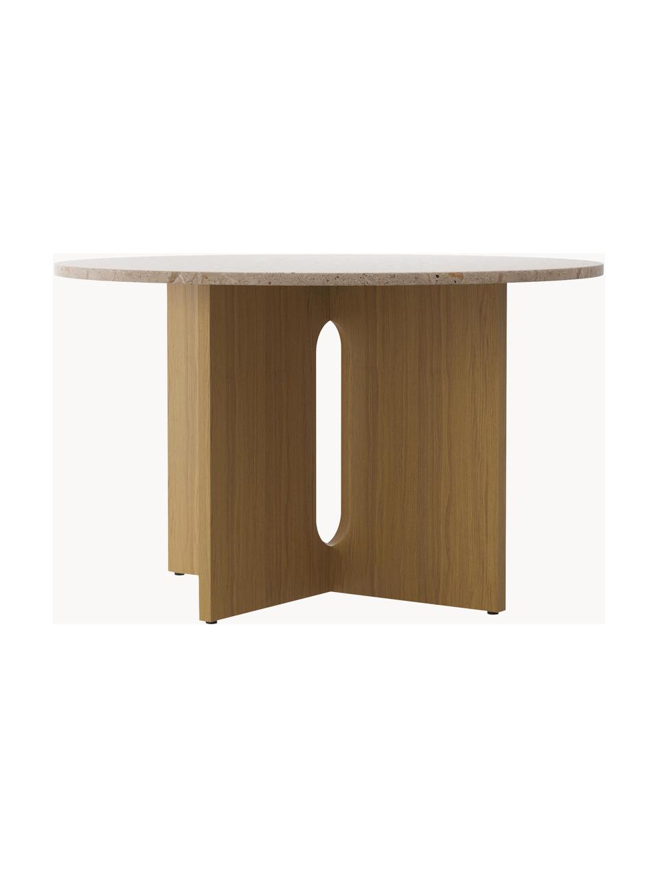 Ronde eettafel Androgyne met tafelblad uit zandsteen, Ø 120 cm, Tafelblad: zandsteen, Frame: MDF met eikenhoutfineer, Licht hout, zandsteen, Ø 120 cm