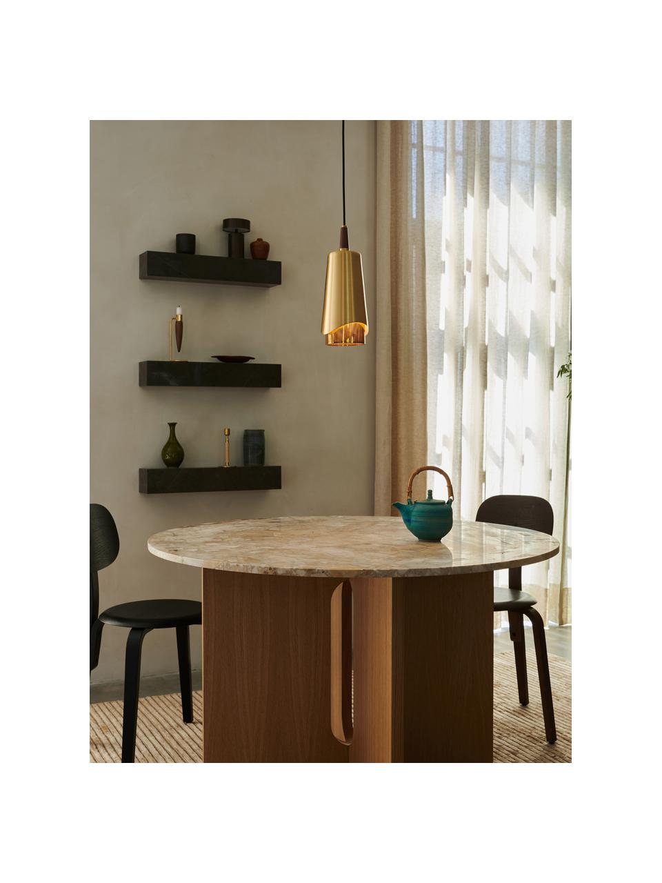 Ronde eettafel Androgyne met tafelblad uit zandsteen, Ø 120 cm, Tafelblad: zandsteen, Frame: MDF met eikenhoutfineer, Licht hout, zandsteen, Ø 120 cm