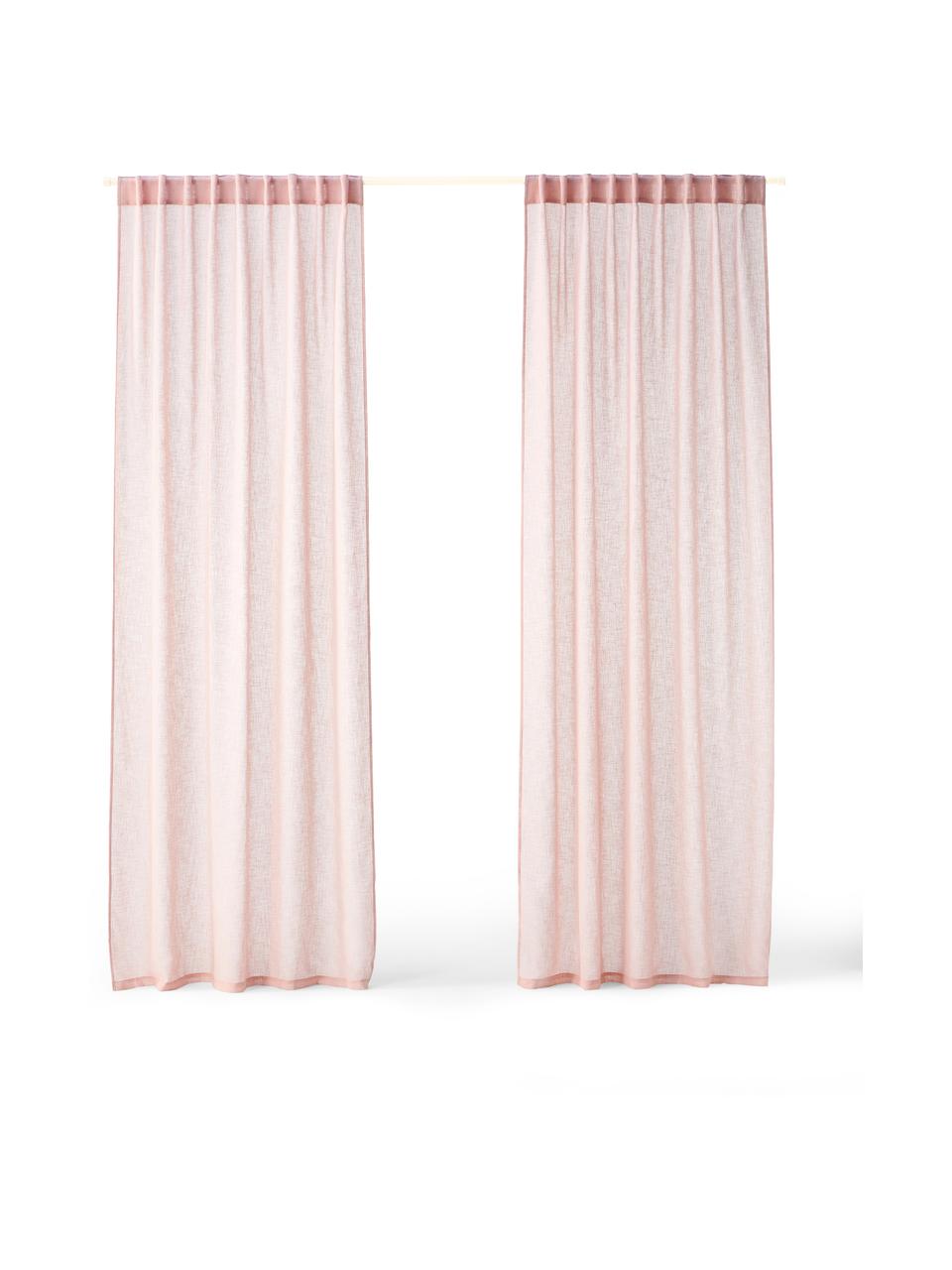 Rideau semi-transparent avec ruflette à passants cachés Ibiza, 2 pièces, 100 % polyester, Rose, larg. 135 x long. 260 cm