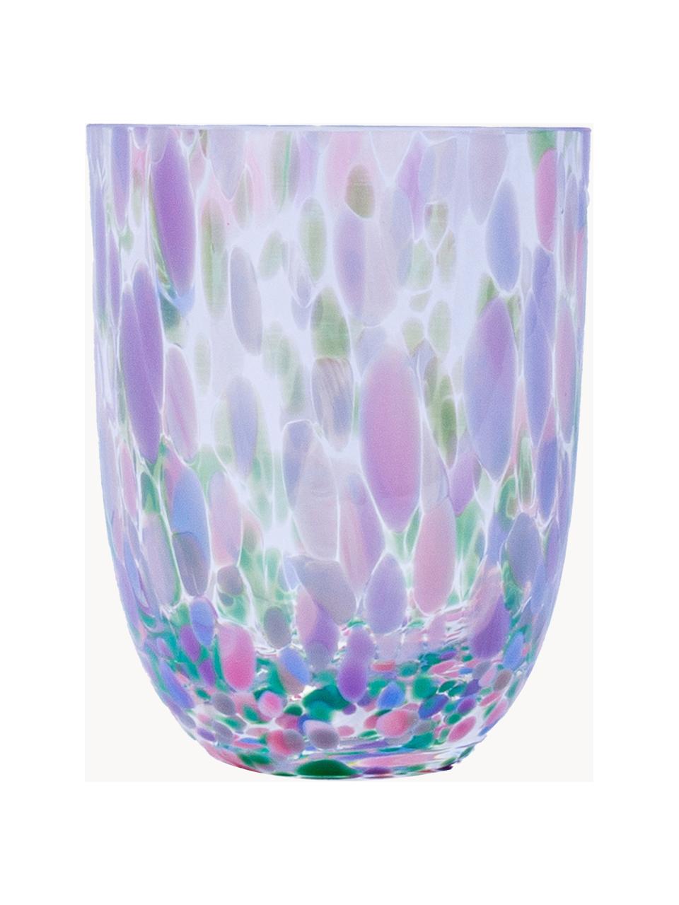 Handgemaakte waterglazen Big Confetti, 6 stuks, Glas, Transparant, roze-, blauw- en groentinten, Ø 7 x H 10 cm, 250 ml