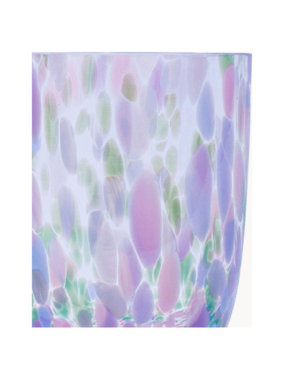 Handgefertigte Wassergläser Big Confetti, 6 Stück, Glas, Transparent, Rosa-, Blau- und Grüntöne, Ø 7 x H 10 cm, 250 ml