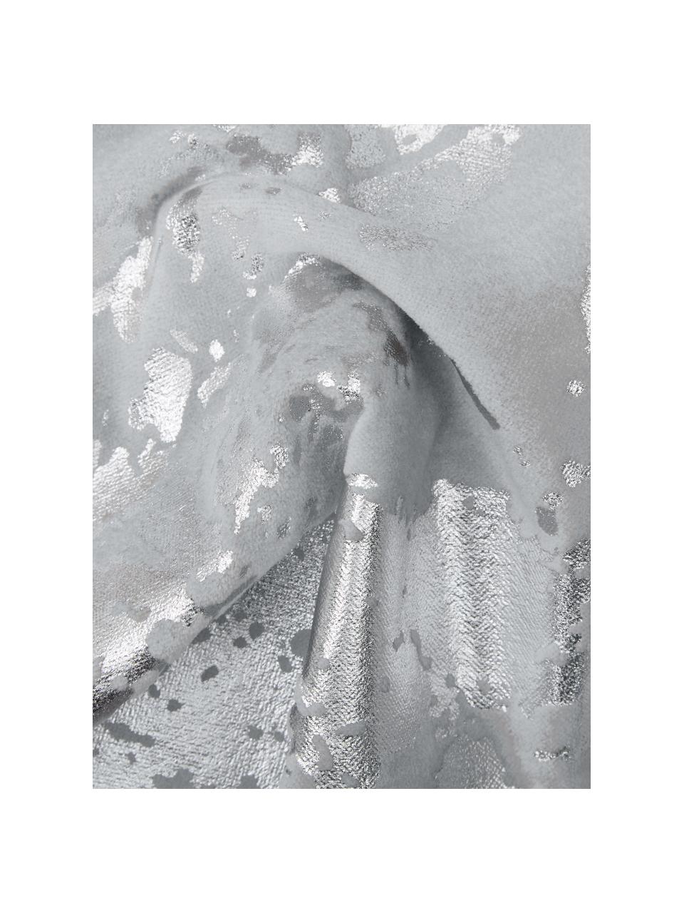 Samt-Kissenhülle Shiny mit schimmerndem Vintage Muster, 100% Baumwollsamt, Hellgrau, Silberfarben, 40 x 40 cm