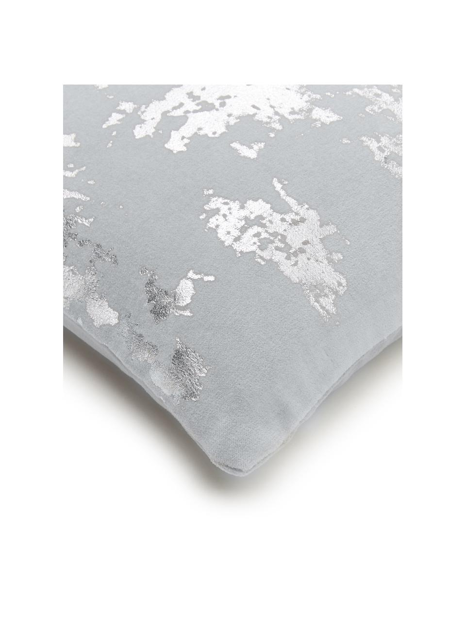 Sametový povlak na polštář s třpytivým vintage vzorem Shiny, Světle šedá, stříbrná