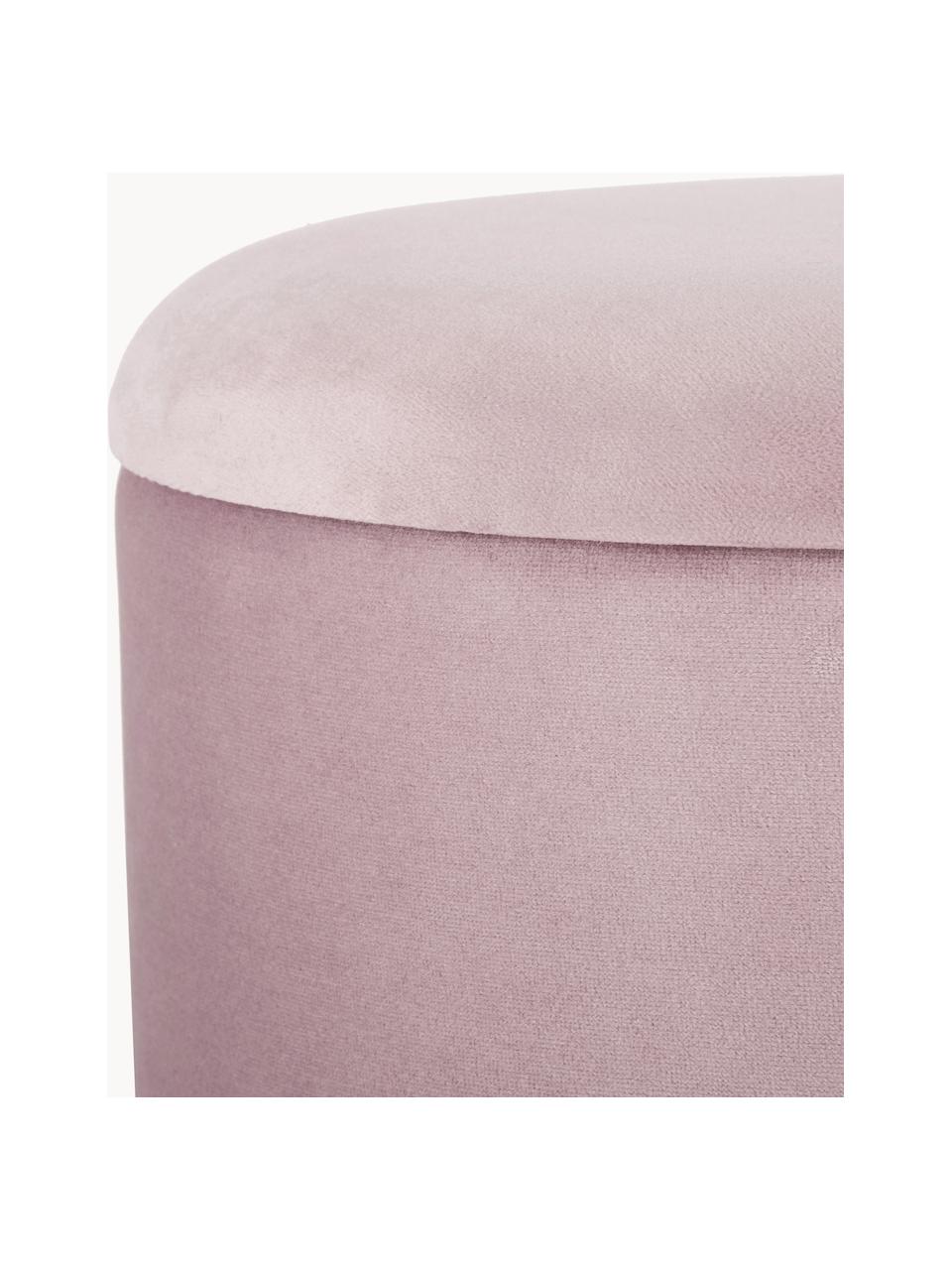 Pouf contenitore in velluto Polina, Rivestimento: velluto di poliestere Il , Struttura: pannello di fibra a media, Gambe: acciaio verniciato, Velluto rosa chiaro, Ø 35 x Alt. 45 cm