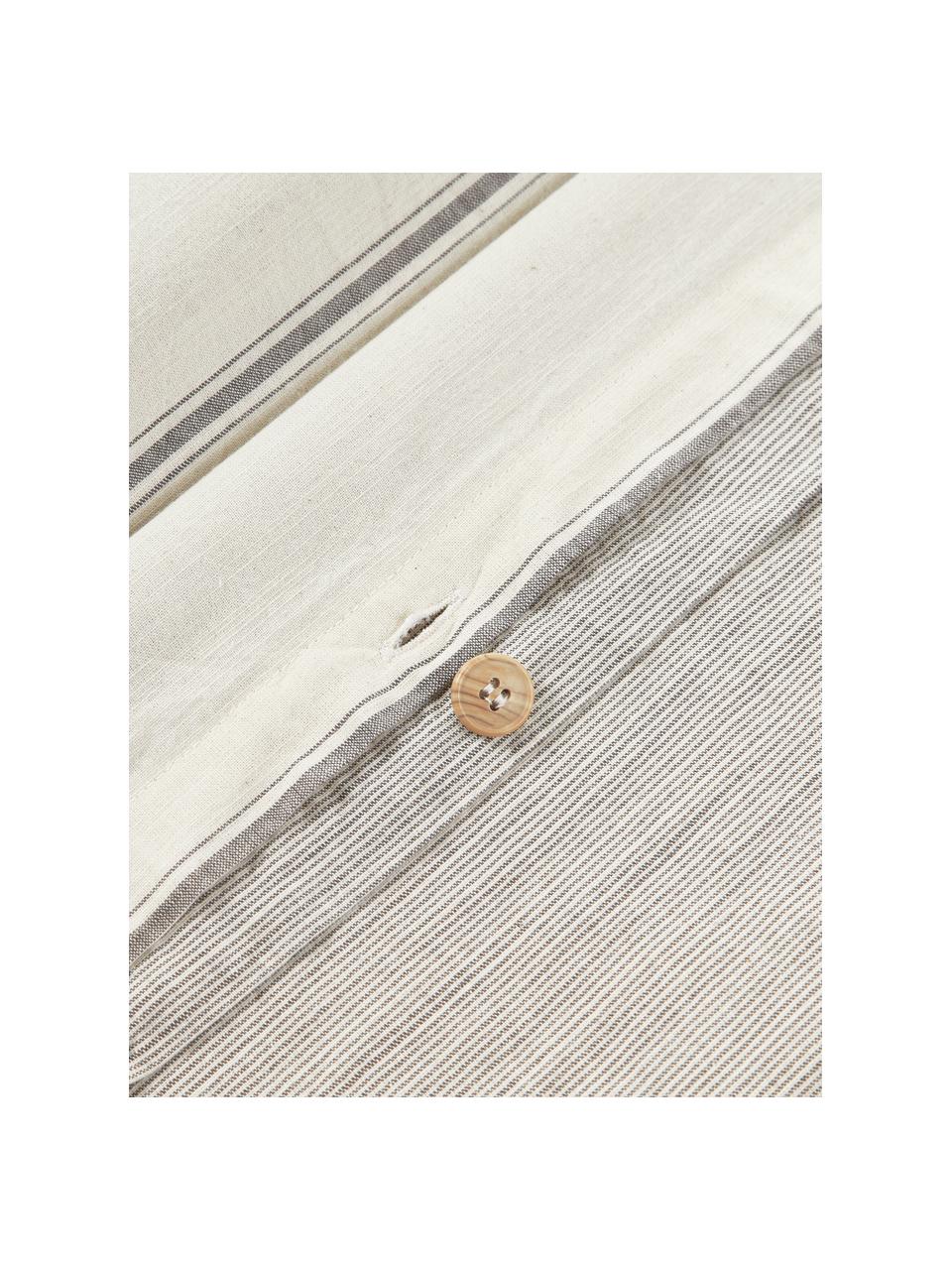 Housse de couette en coton délavé avec rayures Caspian, Grège, blanc cassé, larg. 200 x long. 200 cm