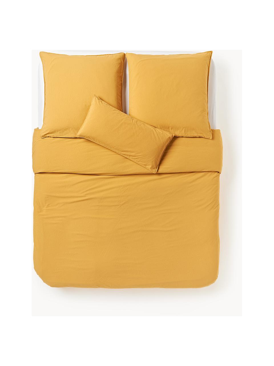 Funda nórdica de percal lavado Debbie, Amarillo mostaza, Cama 90 cm (155 x 220 cm)