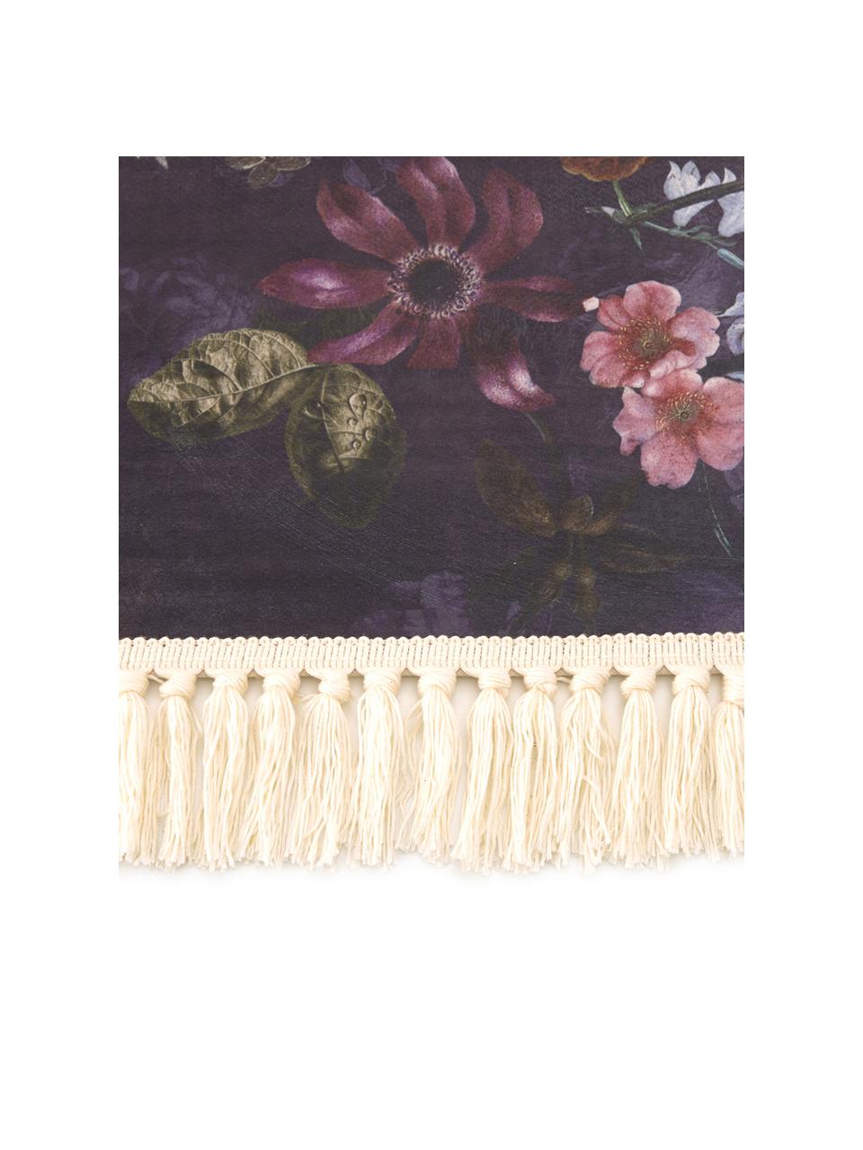 Koberec s kvetinovým vzorom a strapcami Fleur, Tmavomodrá