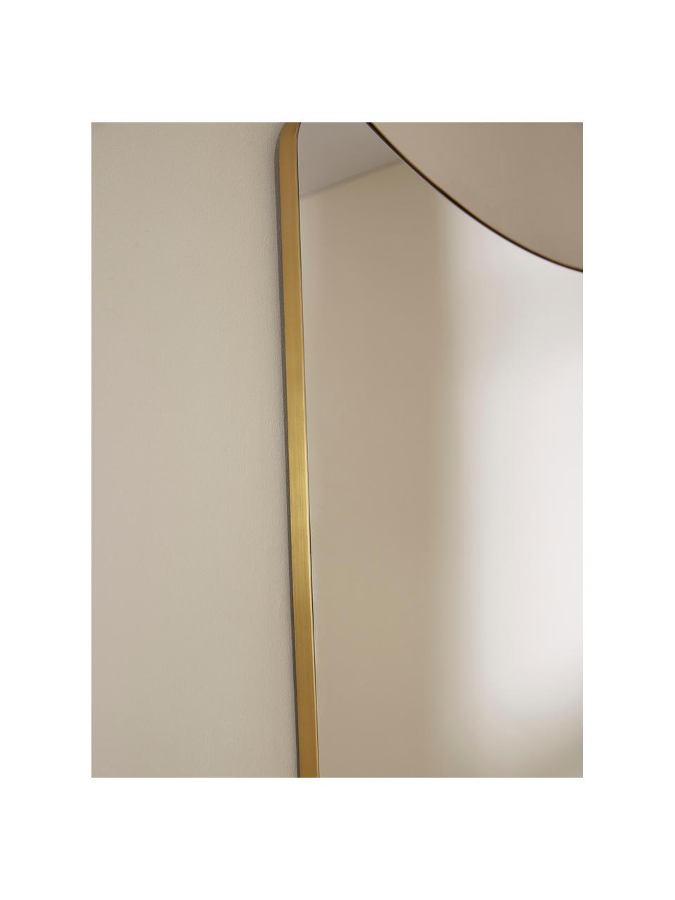 Specchio moderno da parete con cornice in metallo dorato Goldie, Cornice: metallo verniciato a polv, Retro: pannello di fibra a media, Superficie dello specchio: lastra di vetro, Oro, Larg. 70 x Alt. 140 cm