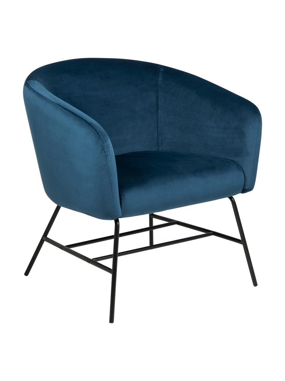 Sillón cóctel de terciopelo Ramsey, estilo moderno, Tapizado: terciopelo de poliéster 2, Patas: metal pintado, Terciopelo azul marino, An 72 x F 67 cm