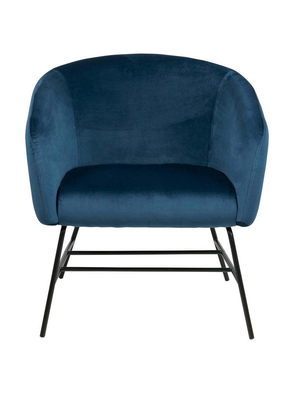 Sillón cóctel de terciopelo Ramsey, estilo moderno, Tapizado: terciopelo de poliéster 2, Patas: metal pintado, Terciopelo azul marino, An 72 x F 67 cm